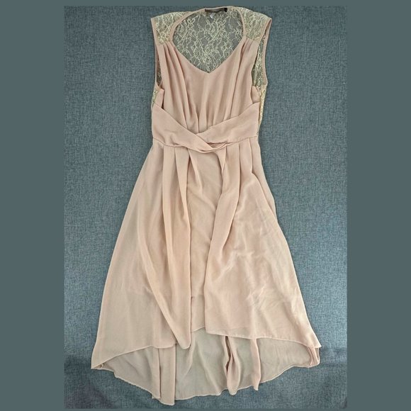 The Hanger Chiffon Dress Sleeveless High & Low Lined Large Juniors Lace Pleated - Picture 1 of 15